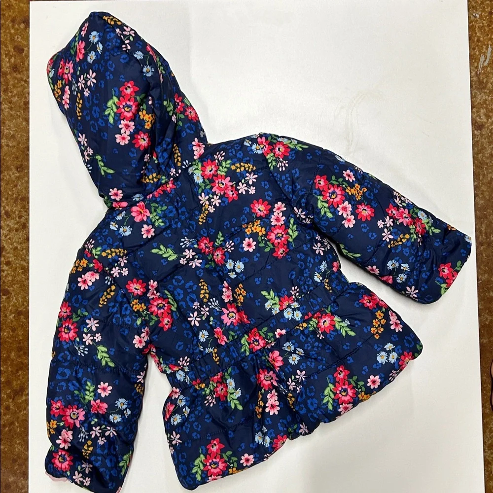 OshKosh B'gosh Navy Floral Puffer Jacket with Pink Lining
